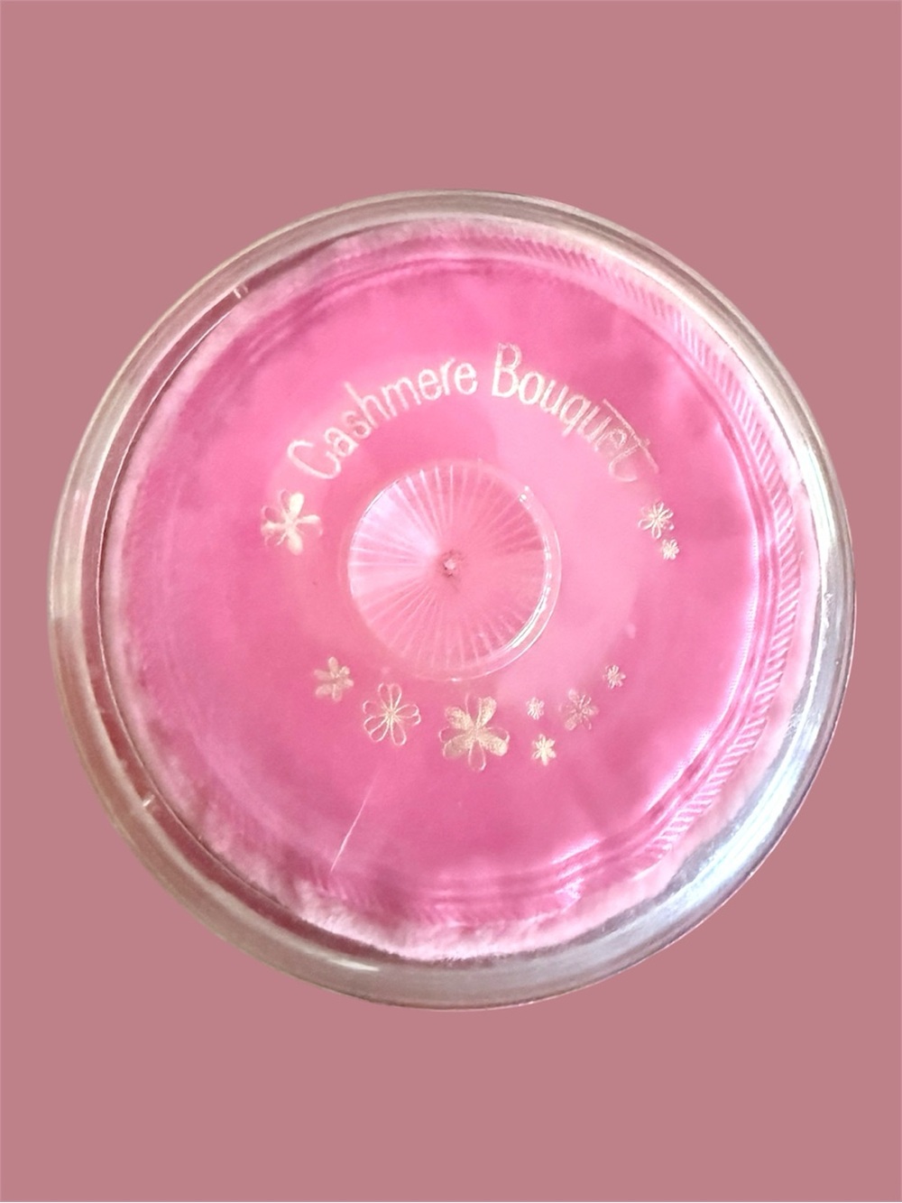 Vintage Cashmere Bouquet Dusting Powder Pink Plastic Jar w/ Lid – Unused